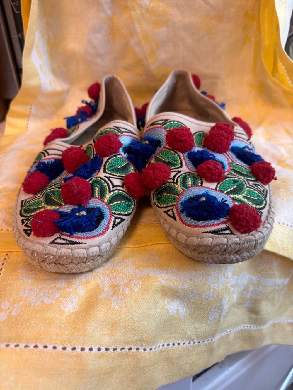 Tory Burch Ellis Pom Pom Leather Espadrille size 10 good shape - Picture 5 of 10